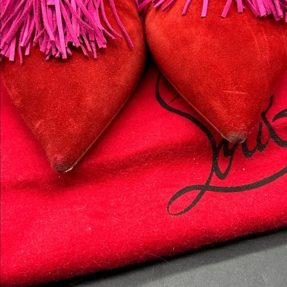 Christian Louboutin Red Suede Flats with Pink Tassels - Picture 2 of 9